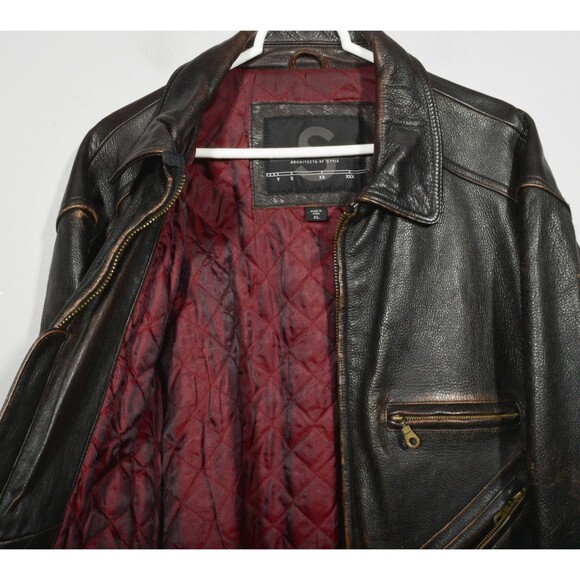 Vintage Structure Heavy Brown Leather Zip Up Car Driving Coat Jacket Sz XL - Picture 5 of 8